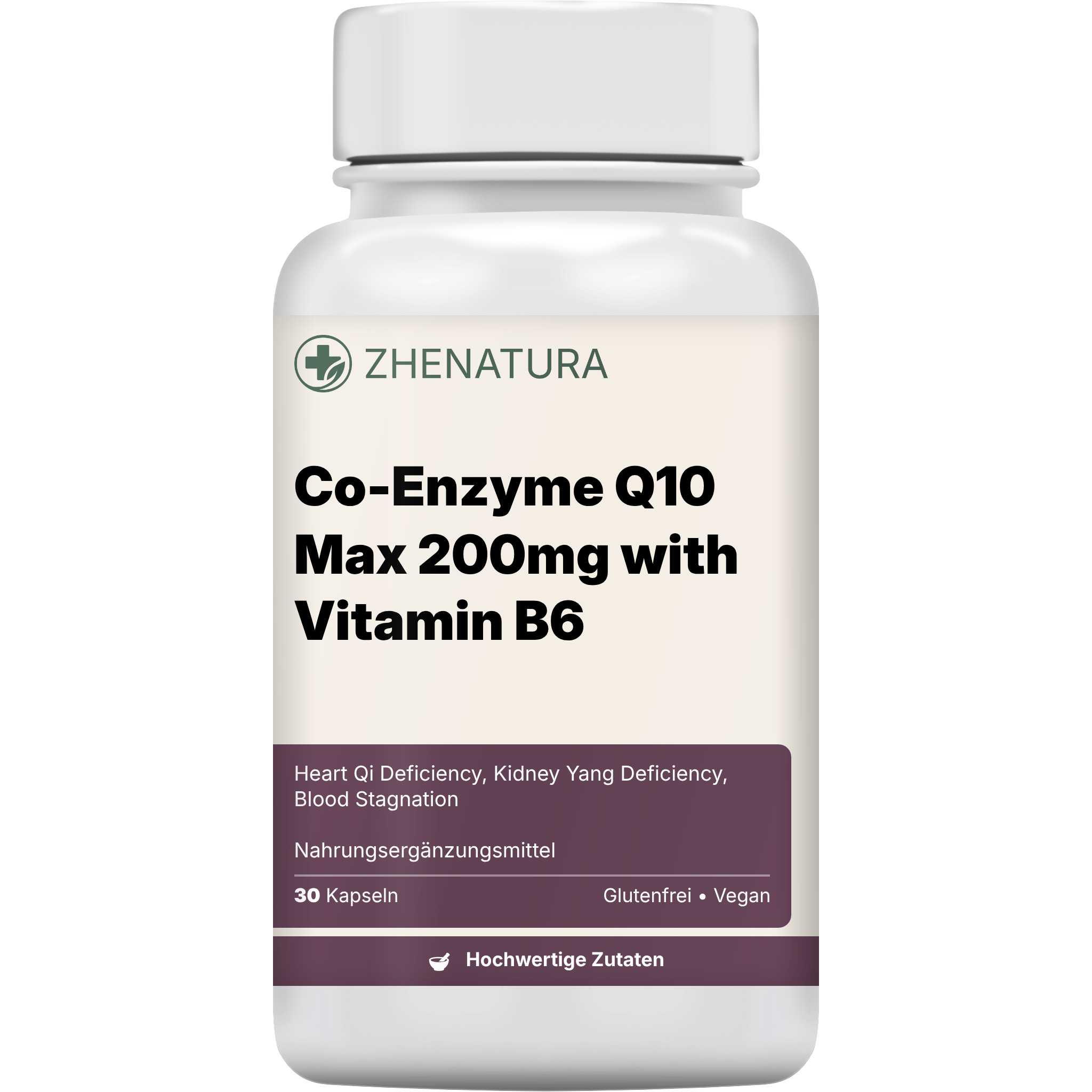 Co enzyme q10 max 200mg with vitamin b6 verpackung flasche zhen.png