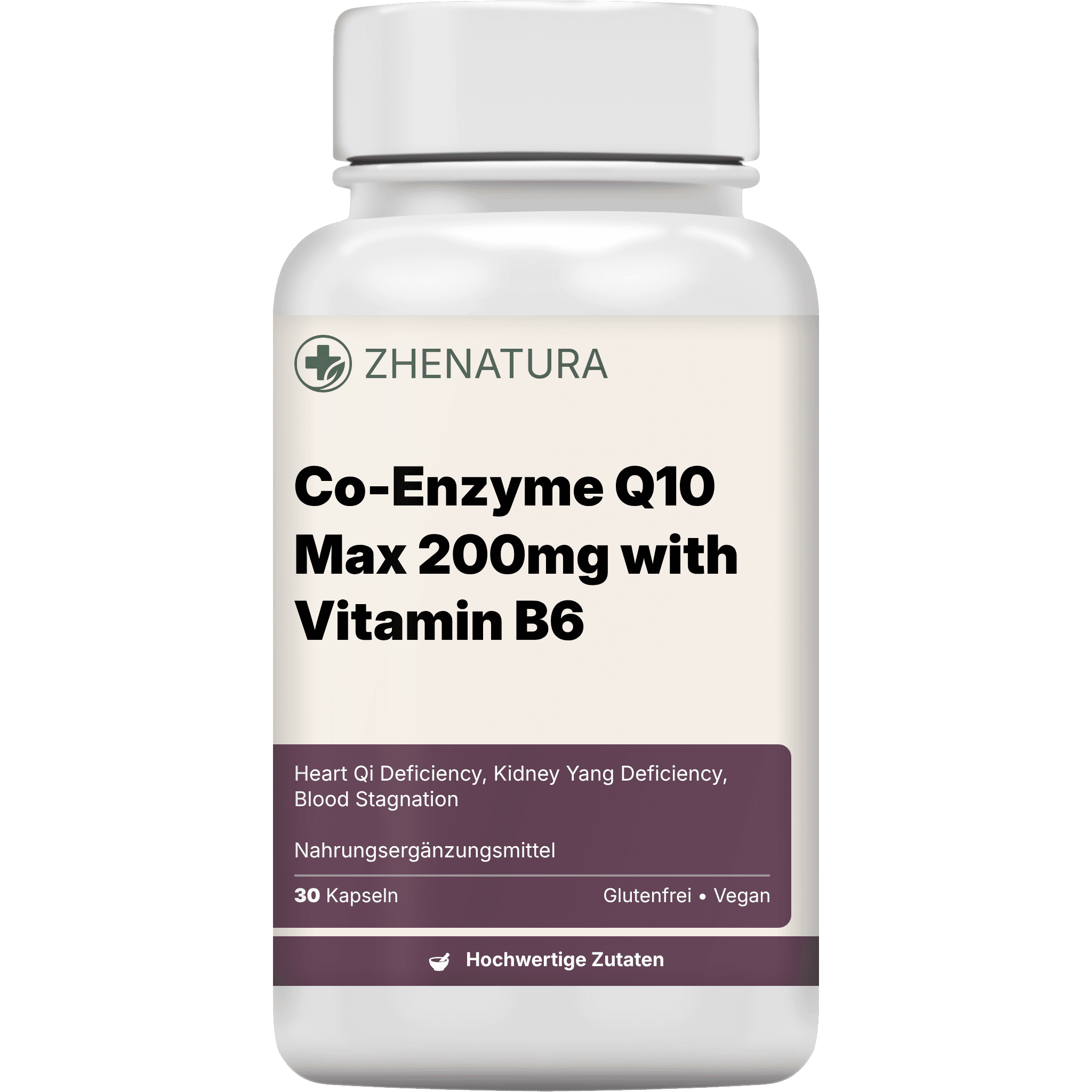 Co enzyme q10 max 200mg with vitamin b6 verpackung flasche zhen.png